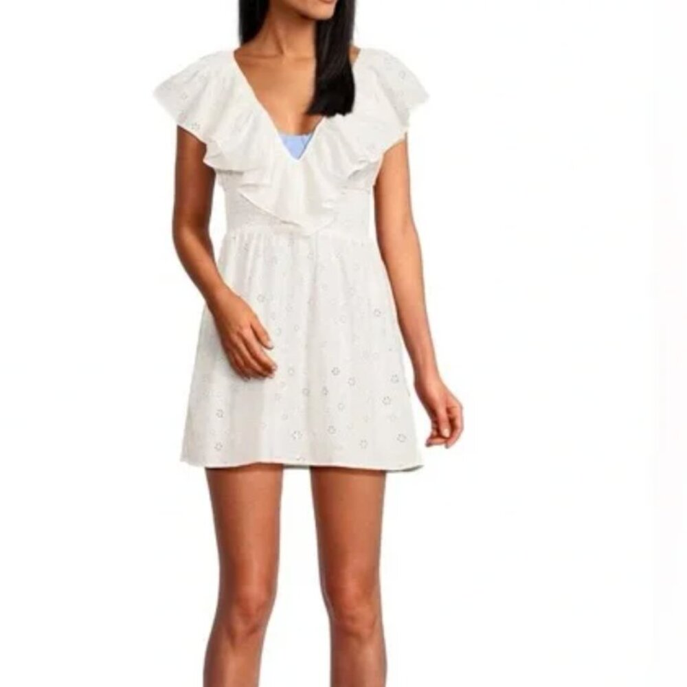 NWT WeWoreWhat White Lace Ruffle Dress, Open Back, Size S